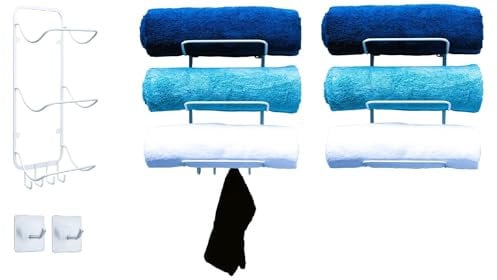 KOOLIST - Yoga Mat Storage Rack - Wall Mount, 3 Shelf Towel Holder, Twin Pack - Gym or Bathroom Storage Unit - Complete with 2 X Self Adhesive Steel Hook