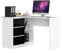 AKORD Eck-Schreibtisch B-16 mit 3 Schubladen und 2 Ablagen | Schreibtisch | ecktisch | Eck Schreibtisch für Home Office | Einfache Montage | B124 x H77 x T85, 48 kg Weiß & Schwarz Glänzend Front