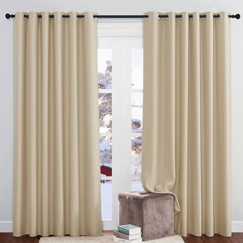 PONY DANCE Vorhänge Schlafzimmer 2er Set Verdunklungsvorhänge mit Ösen Extra Breite Gardinen Wohnzimmer Deko Thermogardine Wärmeisolierend, H 210 x B 200 cm, Biscotti Beige