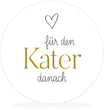 White&ivory, 50x runde Aufkleber, Sticker Für den Kater danach | stilvolles Design: herz, gold | 4cm Durchmesser | selbstklebend | Gastgeschenke für Hochzeit Taufe Geburtstag