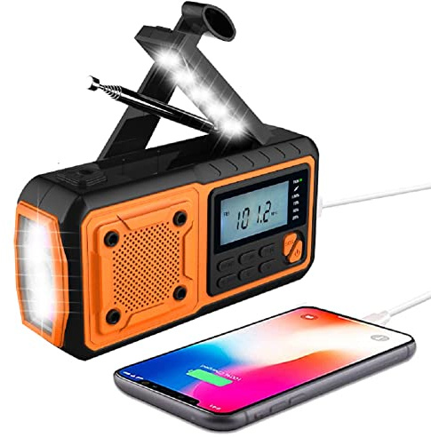 Tragbare Solar Radio, AM/FM Kurbel Notfall Radio mit 4000 mAh Wiederaufladbare Batterie, Led Taschenlampe, SOS Alarm und Leselicht für Camping, Survival, Reisen, Notfall