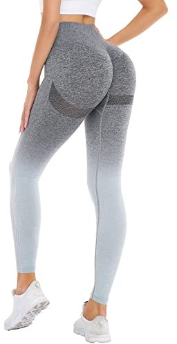 DUROFIT Scrunch Butt Leggings Damen High Waist Sport Leggings Po Push Up Leggings Booty Lift Leggins Gym Leggings Yoga Pants Ruched Sporthose Gradient Grau S