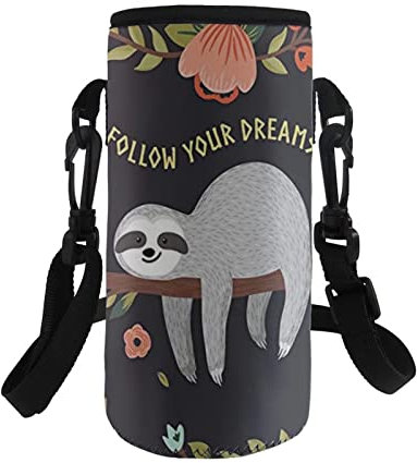 COEQINE Sac de transport isotherme en néoprène pour bouteille d'eau - Bandoulière réglable - Motif paresseux mignon - Pour adultes et enfants - Pour la marche et la randonnée - En acier inoxydable et