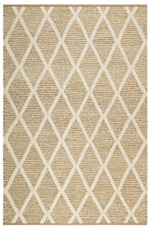 Wecon Home Nachhaltiger Green Looop Kurzflor Kelim Teppich aus Jute und Wolle für Wohnzimmer, Flur, Schlafzimmer, Kinderzimmer - Novella (80 x 150 cm, Natur beige)
