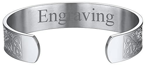 FaithHeart personalisierter Armreif für Herren Jungen Punk Gotik Lebensbaum Armband mit Keltischer Knot Symbol Offener Armschmuck für Freunden Ehemann Model