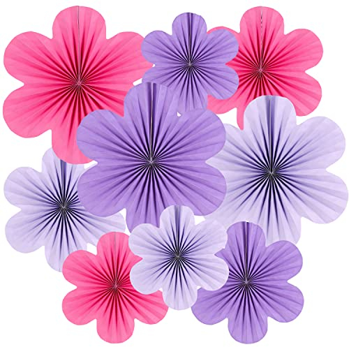 Easy Joy Papier Fächer 9er-Set Papier Blumen Hängende Papierfächer Girlande Dekoration Lila&Rosa für Geburtstag Hochzeit Abschlussfeier Kinder Party