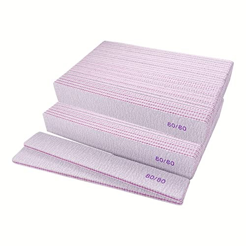 Emory - Lima per unghie a grana 80/80, per unghie acriliche e in gel, grana 80, grana 80, riutilizzabili, lavabili, quadrate, grigie (50 pezzi, grana 80/80)