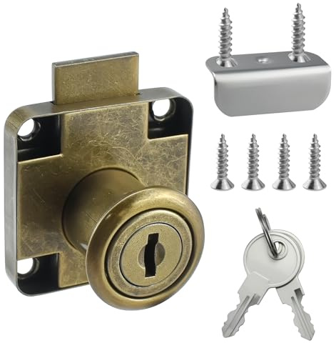 SDTC Tech Drawer Lock with Keys and Matching Screws Antique Bronze Style | Swivel Lock for Cabinet / Wardrobe / Cupboard / Office Desk etc. (Cylinder Cam Length 22 mm)