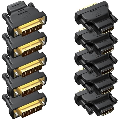 RyzzRooa DVI to HDMI Adapter 10-Pack, Bidirectional Female HDMI to DVI-D(24+1) Male Adapter with Gold-Plated for Computer, Monitor, Projector, TV, PS3/4/5 Nintendo Switch and More