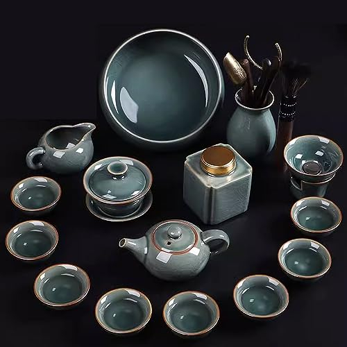 SciAza teiera giapponese teiera marocchina teiera turcaSet da tè Ru Kiln, set da tè Kung Fu in ceramica smaltata con ghiaccio per uso domestico(Color:B,Size:)