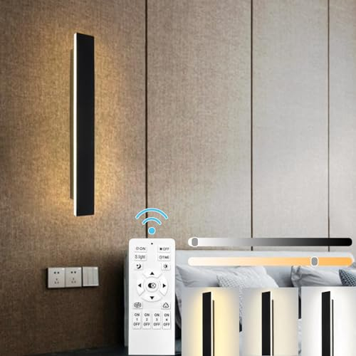 ZTWLEED LED Wandleuchte Innen Dimmbar,12W Wandlampe mit Fernbedienung 2.4GHz,10-100% Helligkeitseinstellung Wandleuchte Schwarz für Schlafzimmer Wohnzimmer Korridor Treppenhaus,40CM 110-240V
