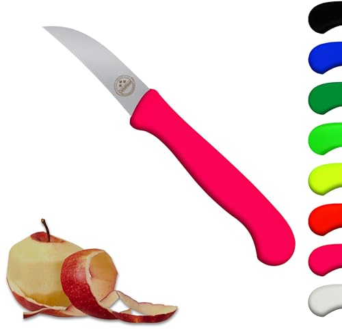 Schälmesser Solingen Neonpink scharf, gebogen 6 cm, Kartoffel, Apfel, rostfreie Klinge, Chrom-Stahl, Küchenmesser, Dünnschliff, Handabzug, Made in Germany