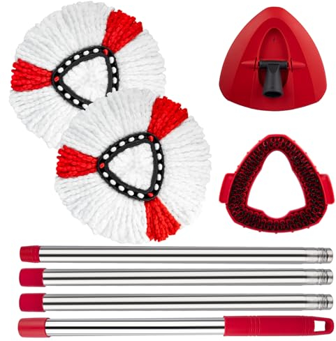 Moppköpfe, Basis, Griff Kompatibel mit Vileda Turbo 2in1 EasyWring 1-Tank System, 2 Wischmopp Ersatzköpfe, 1 Mop Stick, 1 Base und 1 Scrub Brush Combo Set