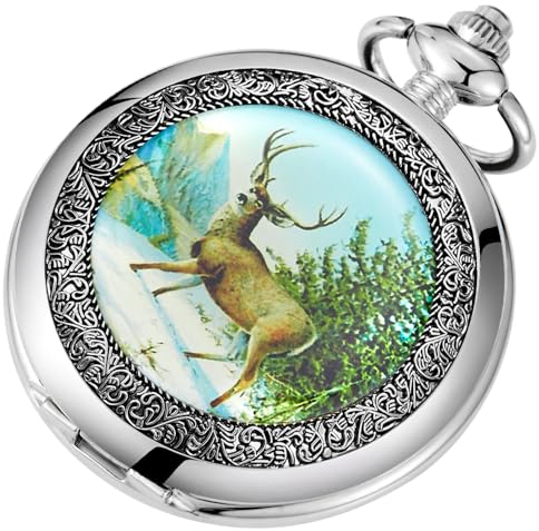 Klassisches Kupfer-Design, mechanisch, römische Zahlen, Steampunk-Taschenuhr, Herrenuhren mit Kette und Box, Silber - 87, Vatertag