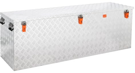 Alubox ABX-R620P Aluminium Riffelblech Pritschenbox Transportkiste Staukasten mit eingerückter Scharnierposition 620 Liter