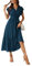 Awemeal Kleid Damen Sommer Elegant V-Ausschnitt Kurzarm Lang Sommerkleid Boho Blumenkleid mit Gürtel Rüschen Saum Wickelkleid Strandkleid A Linie Fließend Maxikleid （S, See Blau）