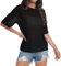 YUNDAI Womens See Through Mesh Sheer Sexy T Shirt Blouse Summer Short Sleeve Round Neck Loose Tops, Large Black