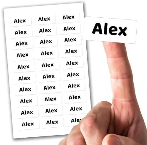 60 x Stick On Clothes Labels, Personalised School Uniform Stickers, Nursery, Care Homes, Lunch Boxes and Drink Bottles, Waterproof Durable Name Sticker Tags (White)