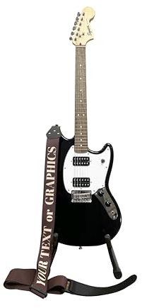 Pictogogo Premium Personalisierter Gitarrengurt – Wählen Sie Text oder Grafik, Farbe & Schriftart, 100% EU-Herstellung, Recyceltes Leder & Plektrumhalter. Bedruckter Gitarrengurt (Braun)