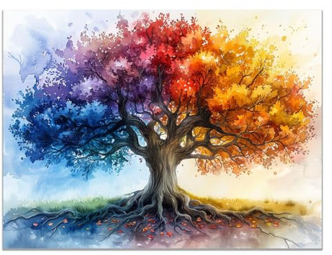 JOSUE Tableau Arbre De Vie Paysages colorés Tableau chambre ado Toile,Orange, Bleu Arbre De Vie Decoration Murale Chambre Salon- 75x115cm Sans cadre
