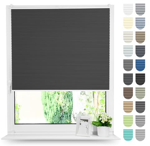 Tom'Shop Plissee Klemmfix ohne Bohren Sonnenschutz Plisseerollo Jalousie Lichtdurchlässig und Blickdicht für Fenster & Tür (WABEN Schwarz,B80cm x H150cm)