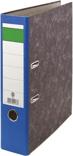Papiertiger Ordner Nature mit farbigem Rücken aus Graukaton im Wolkenmamor Design, Rückenschild klassisch grüner Balken (Nature (Wolkenmamor), Blau, 20 Stück | 8cm Breit)