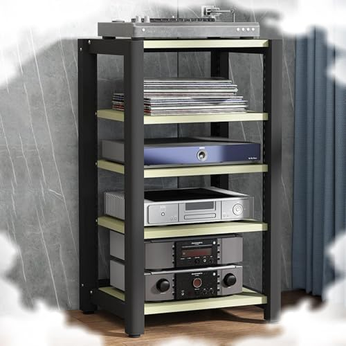 ILOOXI Eck-Stereo-Ständer, Bodenstehender Audio-Rack-Schrank, Mehrlagiger Beweglicher HiFi-Ständer, Höhenverstellbarem Regal HiFi-Rack AV-Regal, Stereo-Komponenten(5 Tier-60x50x100cm)