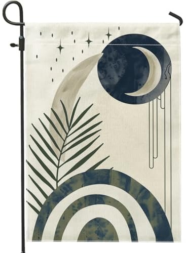 Bandiera da giardino con fasi lunari bohémien, decorazione botanica astratta per esterni, bandiera stagionale su entrambi i lati, decorazione per prato zen 30,5 x 45,7 cm