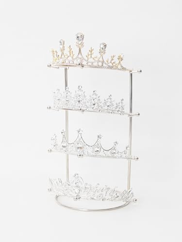 Byken 4-stöckiger Kronenhalter, Tiara-Organizer, goldener Braut-Kopfschmuck-Präsentationsständer zum Verkauf, für Stirnband, Ohrenkrone, Aufbewahrungsturm, Schmuckhalter für Mädchen, Hochzeit, Zuhause