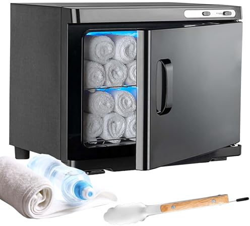 Kensbro Calentador de toallas de 25 L, secador de toallas UV, calentador de compresas, esterilizador de toallas calientes, función de calefacción de 360°, para belleza, salón, spa (negro)