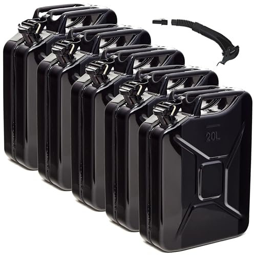 BW® Kraftstoffkanister Metall Benzinkanister 5x 20 Liter mit Ausgießer - Schwarz - RAL 9005 - TÜV-geprüft und UN-Zulassung - Made in Europe