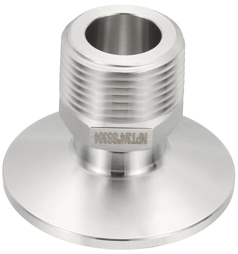 PATIKIL 1,5 Zoll TC Tri-Clamp-Adapter, 1 Stück Tri-Clamps Steckverbinder auf NPT 3/4 Männlicher Gewindeadapter Sechskant-Sanitär-304-Edelstahl für Lebensmittel, 50,5 mm Ferrule
