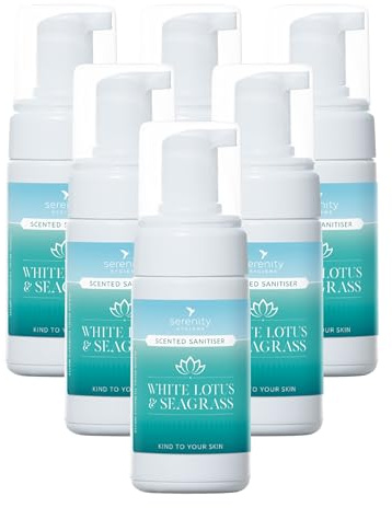 Hand Cleansing Sanitiser Foam, No Alcohol Foaming Hand Sanitizer Dispenser - White Lotus & Seagrass (100ml Pack of 6)