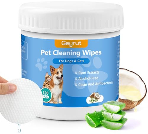 Geyrut Pet Eye Wipes for Dogs & Cats 120PCS Dog Eye Wipes for Remove Eye Discharge and Crust Coconut Oil Non-Irritating Pet Cleaning Grooming Wipes for Eyes Face