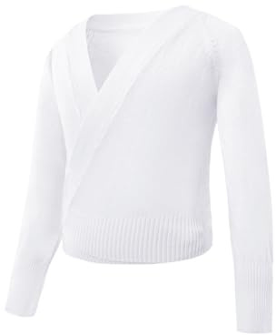Cache Coeur Danse Classique Fille Pull portefeuille for filles, haut de danse, épais et chaud, ballerine, manches longues, Cardigan en tricot, for enfants, tenue de classe, vêtements de base, rose(Whi