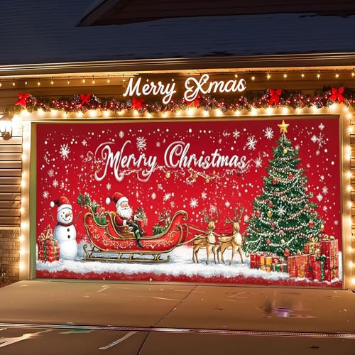 Décoration de porte de garage de Noël, bannière de porte de garage de Noël, Père Noël, bonhomme de neige, fresque murale de Noël, toile de fond murale pour extérieur, intérieur, maison, vacances, fête
