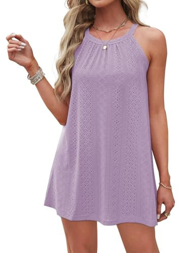 DUOEASE Robe ete Femme Halter 2025 Sexy Cache-Maillots Robe Femme Chic et Elegant Bretelles Spaghetti Violet - L