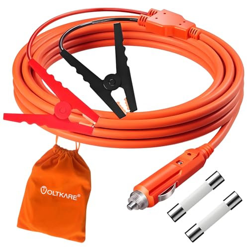 VOLTKARE Câble de chargement de batterie, 98 pouces, 14 AWG, pinces de batterie de voiture à prise allume-cigare, compatible avec Jackery | Bluetti | générateurs solaires EF ECOFLOW