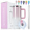 WATERSY 40oz Kaffeebecher to Go Thermobecher Doppelwandiger Edelstahl Vakuum Auslaufsicher Trinkbecher mit Griff und Strohhalm Rosa Weiß Glänzend