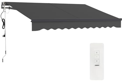 Outsunny 3 x 2.5m Electric Awning with Remote Controller, Aluminium Frame DIY Retractable Awning, UV30+ Sun Shade Canopy for Garden Patio Deck Door Window, Dark Grey