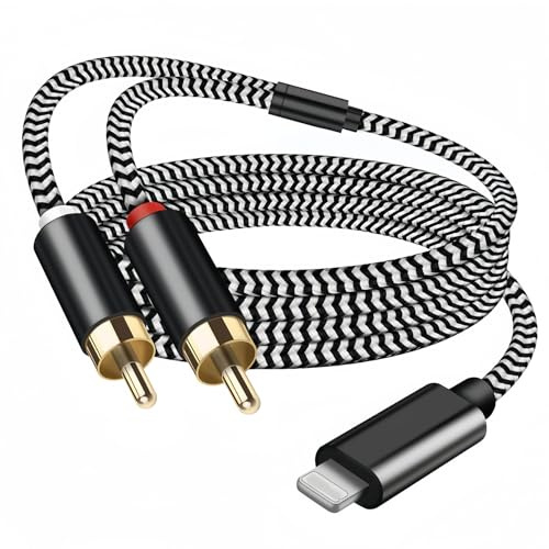 Muchfox RCA Aux Cable for iPhone, 2-Male RCA to i0S Adapter, iPhone to Aux Cable, Audio Stereo Aux Cord Compatible with iPhone iPad for Home, Car and Speakers Amplifier (2M)
