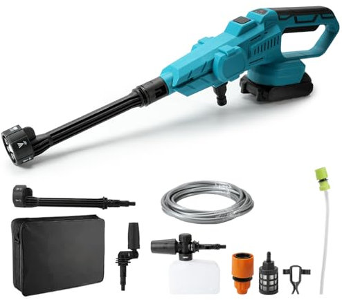 Akku-Hochdruckreiniger 21V | 200 Bar Bürstenloser Motor & 6-in-1 Düse, Tragbarer Hochdruckreiniger Pistole, Batteriebetrieben Mobiler Hochdruckreiniger für Auto, Garten, Terrasse (Ohne Akku)