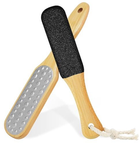 Start Makers 2Pcs Foot Files Callus Remover for Feet – Wood & Bamboo Hard Skin Remover with Silicon Carbide & Stainless Steel Heads, Professional Pedicure Tools for Dead Skin & Dry Feet