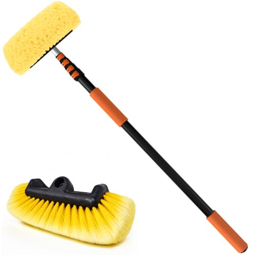 SISUPASSIE 4.8m Telescopic Car Wash Brush, Car Cleaning Brush with Long Handle and 30cm Soft Bristle Brush Head, Extendable Cleaning Brush for Car, Windows, Caravan, Conservatory roof and Solar Panel