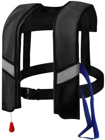 Vollautomatische Rettungsweste für den Außenbereich mit Reflektorstreifen, Rettungswesten mit automatischer Aufblasfunktion und Reflektorstreifen, Schwimmweste (Schwarz)