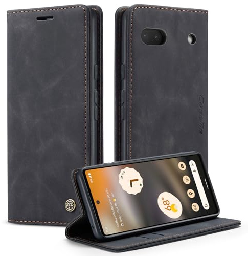 Monweicz Handyhülle für Google Pixel 6A Hülle Premium Lederhülle Klappbar Flip Case Tasche Magnet Kartenfach Standfunktion Klapphülle Schutzhülle für Google Pixel 6A - Schwarz