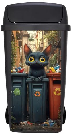 Targawerelax Wheelie Bin Stickers, Waterproof Wheelie Bins Covers Vinyl Self Adhesive Dustbin Stickers Trash Can Decorative Fridge Wrap Sticker Wall Home Decor, Black cat Stare