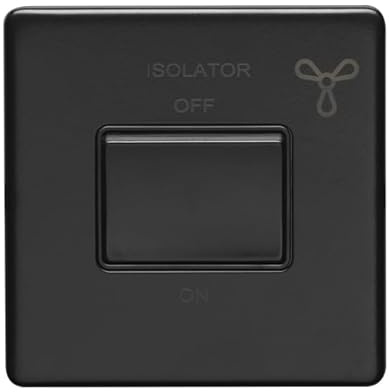 Kooples Hardware Concealed 3mm Fan Isolator Switch with Black Trim – Slim Profile Electrical Isolator for Bathroom & Kitchen Fans – Easy Installation Fixings Included (Matt Black)