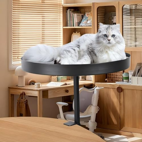 AQQHSAIN Cat Desk Bed Clamp Mounted Cat Hammock for Desk Space Saving Desktop Attachment Perch with Comfortable Soft Bed Elevated Pet Bed for Work Home Office Study Room