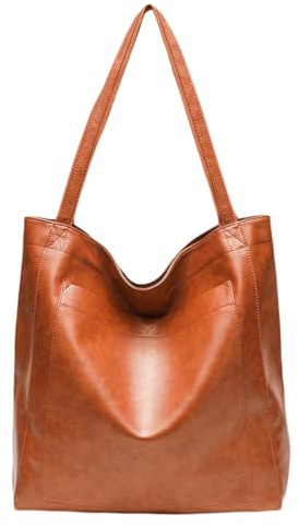 Aulenge Damen Vintage PU Leder Handtasche Shopper Elegante Leichte Große Retro Tasche für Täglichen Ausgang oder Arbeit Braun